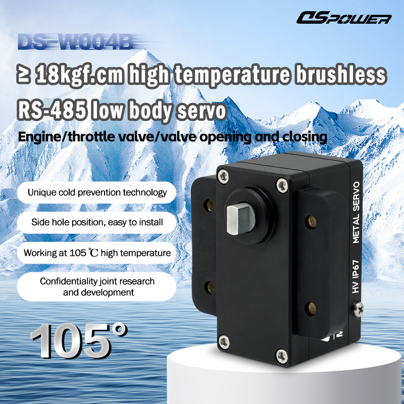 DS-W004B – 18 kgf·cm Low-Profile 105 °C Heat-Resistant EMI-Hardened Metal Brushless Waterproof Heavy-Duty Servo for Aero-Engine Throttles